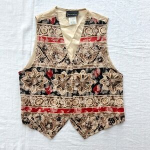 Anxiety Vintage Floral Tapestry‎ Vest Sleeveless Top Medium M Boho Western